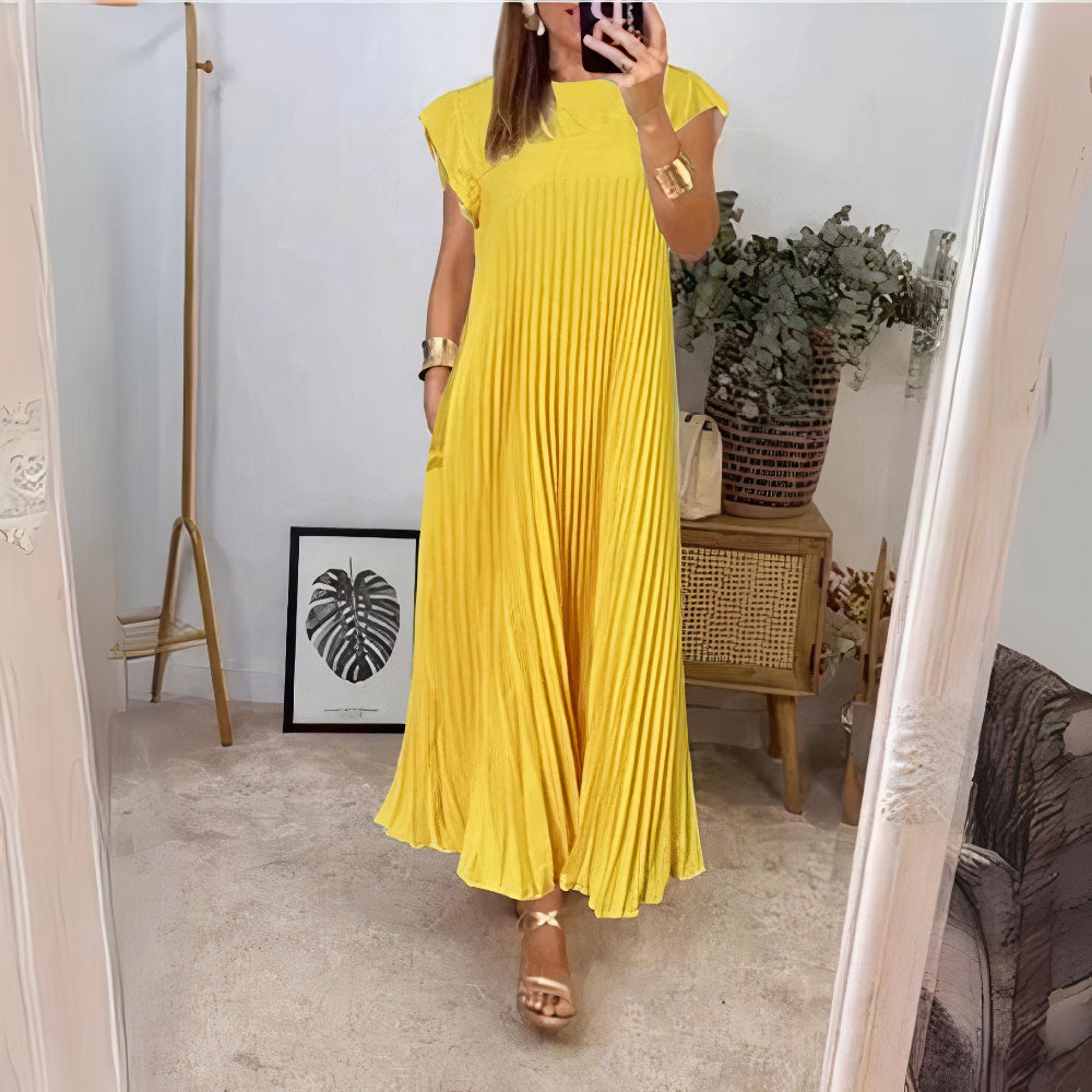 Vanessa Elevated Chic Pleated Summer Dress with a Flattering Fit Silhouette Collection