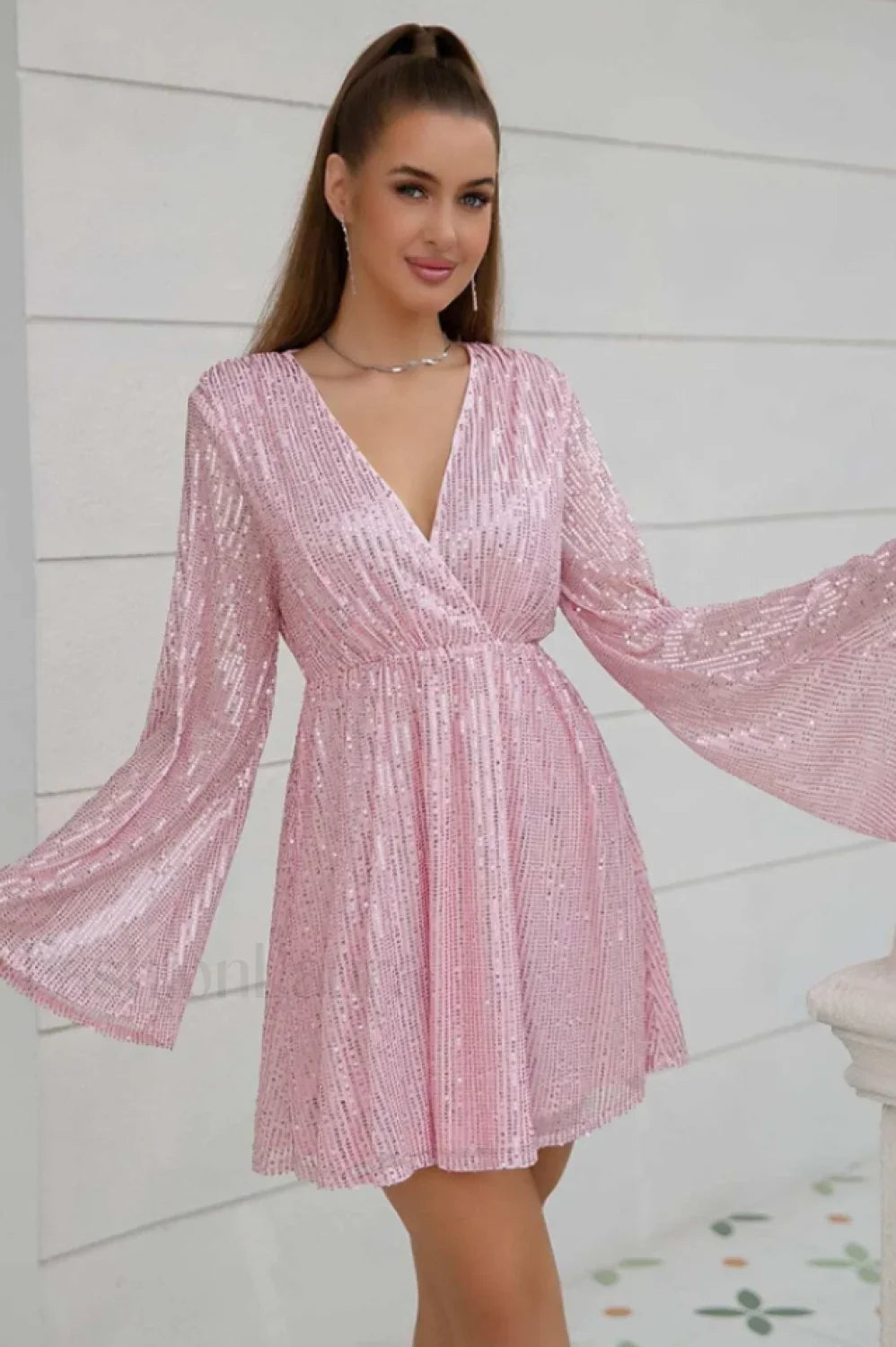 Plunging Neck Stylish Sequin Dress