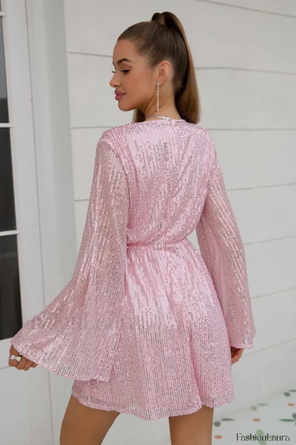 Plunging Neck Stylish Sequin Dress