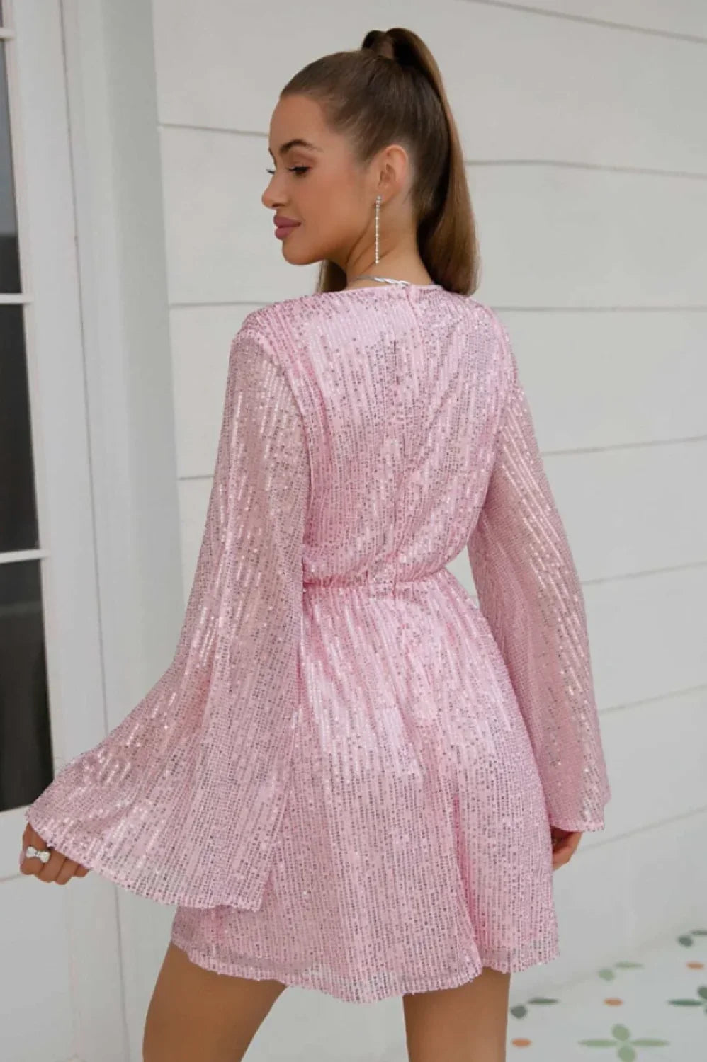 Plunging Neck Stylish Sequin Dress
