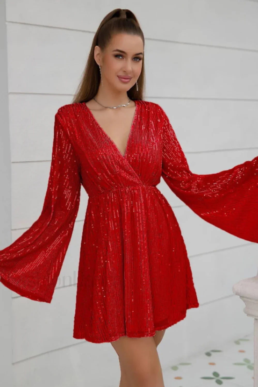 Plunging Neck Stylish Sequin Dress