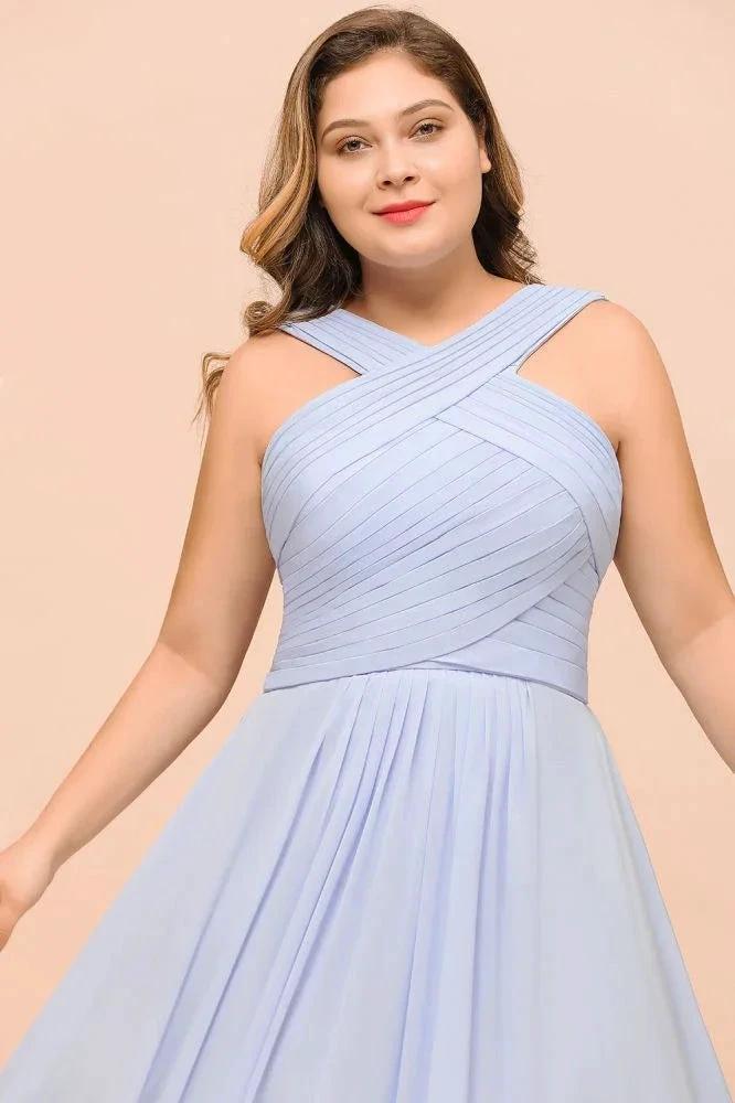 Plus Size Lavender Bridesmaid Dress Halter Floor Length Wedding Guest Dress (ZD12988)