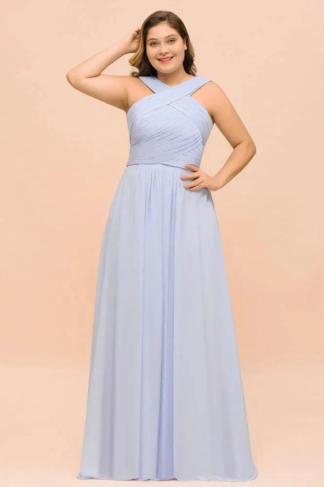 Plus Size Lavender Bridesmaid Dress Halter Floor Length Wedding Guest Dress by misshow.com