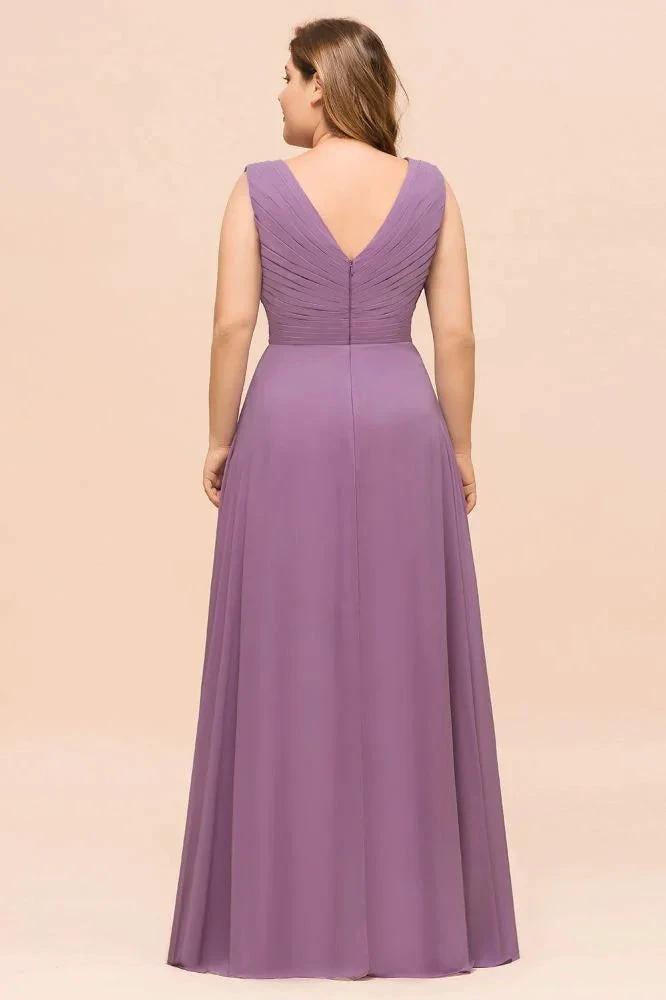 Plus Size Purple Bridesmaid Dress Maxi Chiffon Wedding Guest Dress (ZD13011)