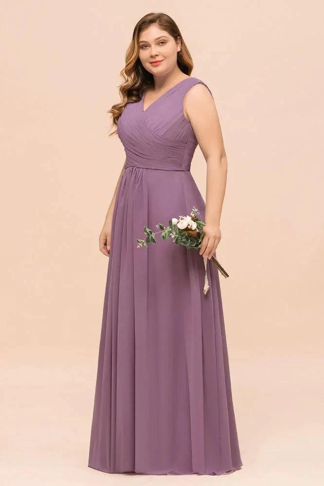 Plus Size Purple Bridesmaid Dress Maxi Chiffon Wedding Guest Dress (ZD13011)
