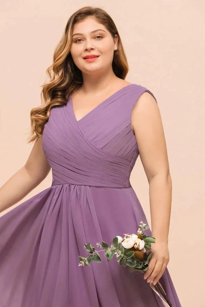 Plus Size Purple Bridesmaid Dress Maxi Chiffon Wedding Guest Dress (ZD13011)