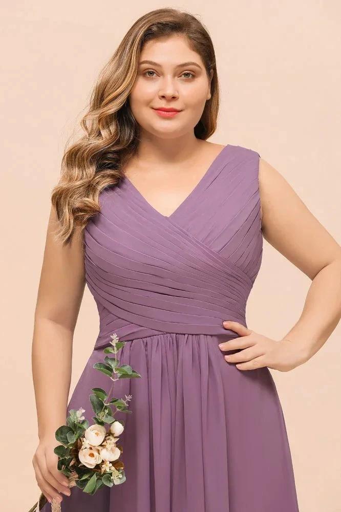 Plus Size Purple Bridesmaid Dress Maxi Chiffon Wedding Guest Dress (ZD13011)