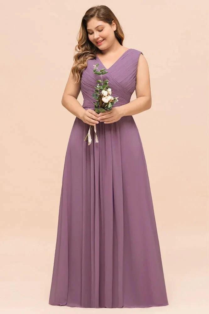 Plus Size Purple Bridesmaid Dress Maxi Chiffon Wedding Guest Dress (ZD13011)