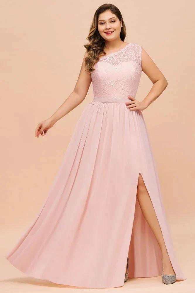 Plus Size Sleeveless aline Bridesmaid Dress Long Side Split Wedding Party Dress (ZD12962)
