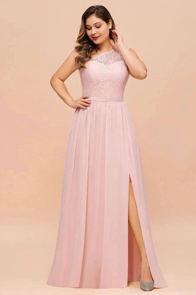 Plus Size Sleeveless aline Bridesmaid Dress Long Side Split Wedding Party Dress (ZD12962)