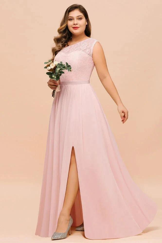 Plus Size Sleeveless aline Bridesmaid Dress Long Side Split Wedding Party Dress (ZD12962)
