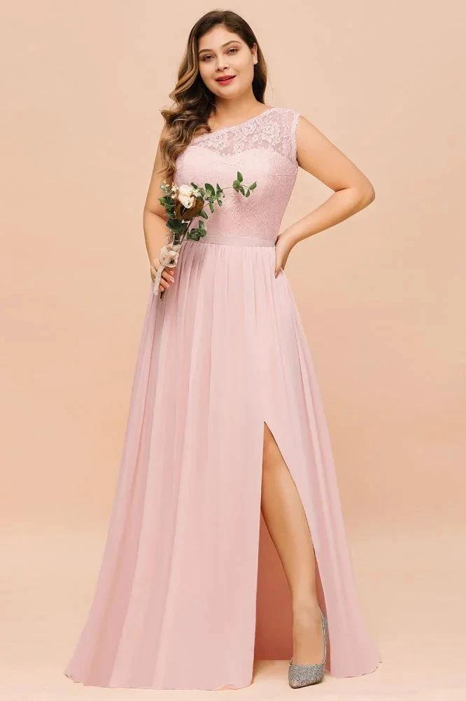 Plus Size Sleeveless aline Bridesmaid Dress Long Side Split Wedding Party Dress (ZD12962)