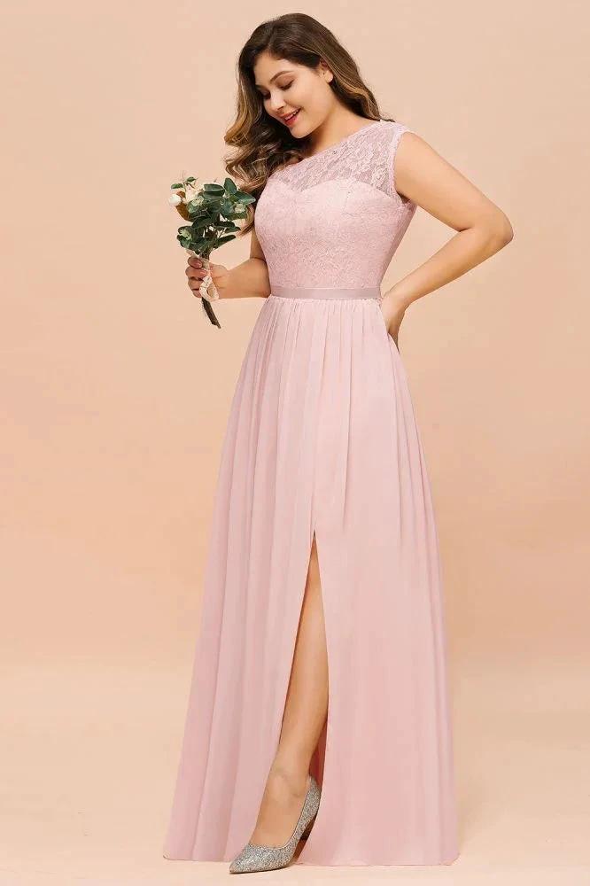Plus Size Sleeveless aline Bridesmaid Dress Long Side Split Wedding Party Dress (ZD12962)