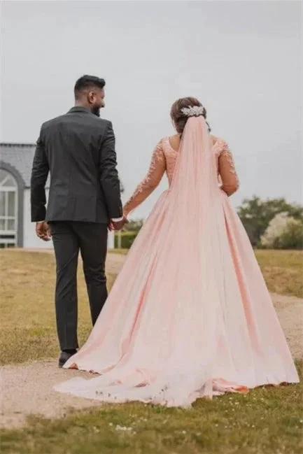 Plus Size Wedding Dress Floral Tulle A-line Bridal Gown with Long Sleeves (ZD14631)