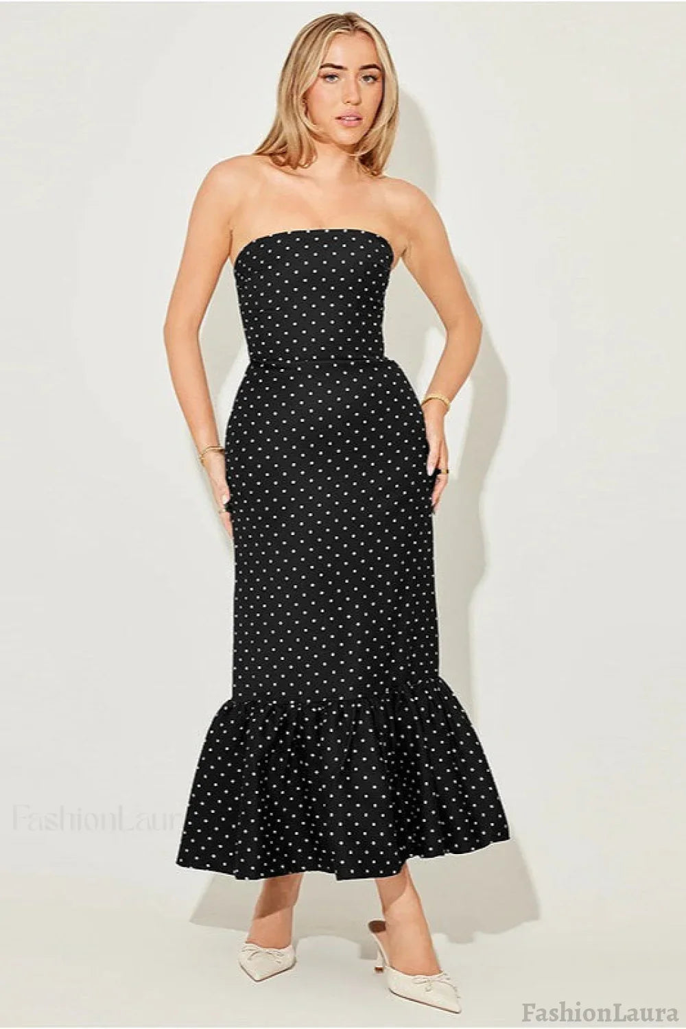 Polka Dot Off Dress with Relaxed Fit and Layered Outfit Styling