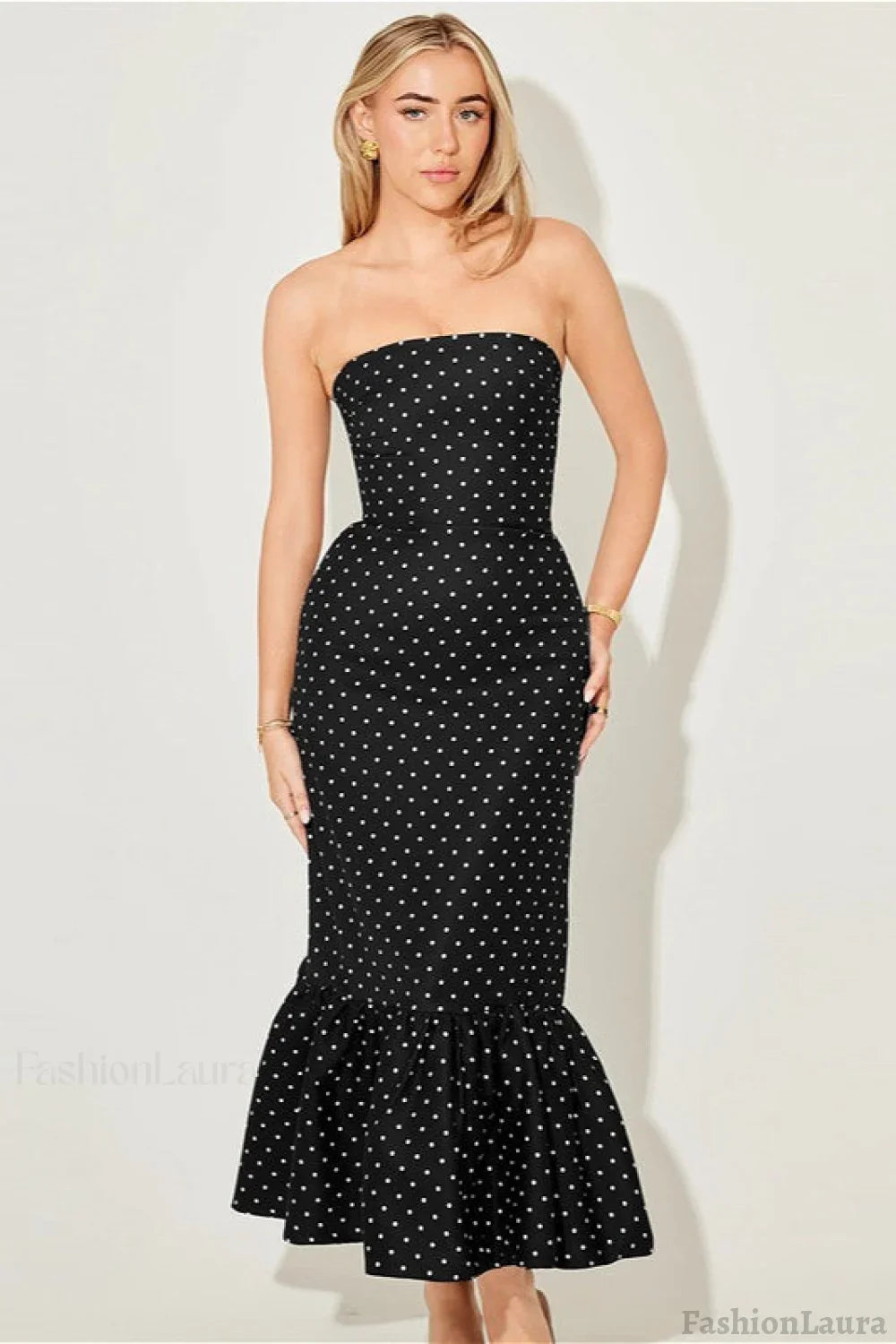Polka Dot Off Dress with Relaxed Fit and Layered Outfit Styling