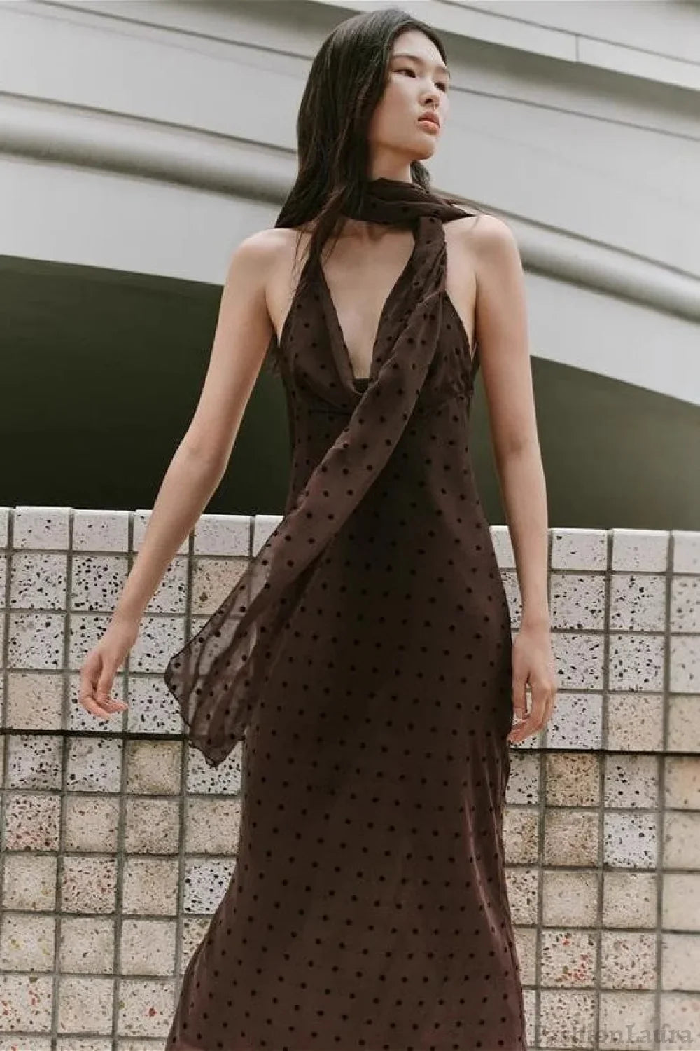 Polka Dot Scarf Urban Dress for Modern Casual Wear Boutique Fashion Style