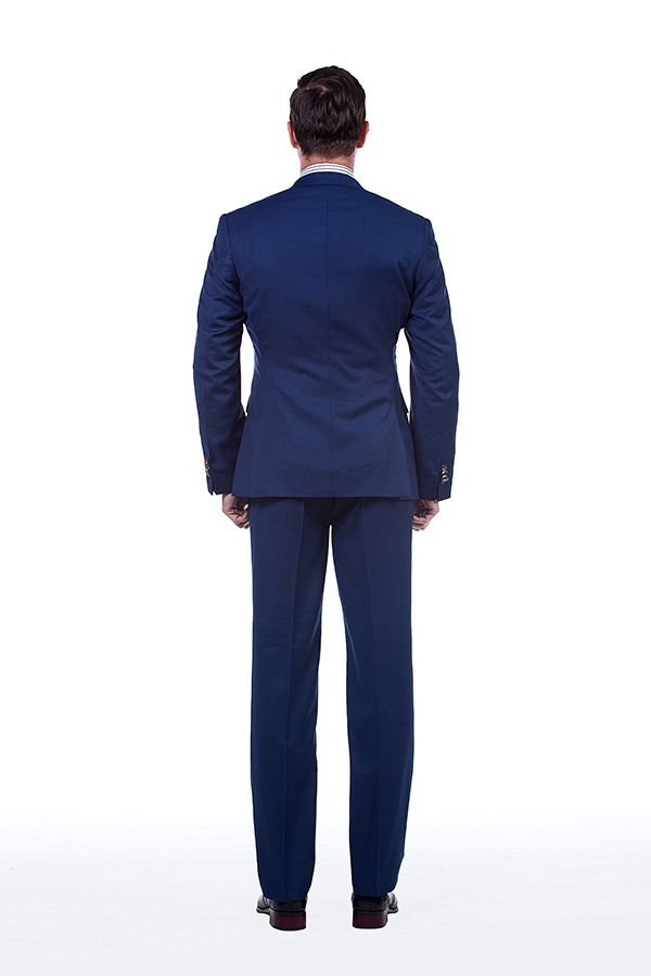 Premium Peak Lapel Navy Blue Three Piece Suits for Men with Double Breasted Vest