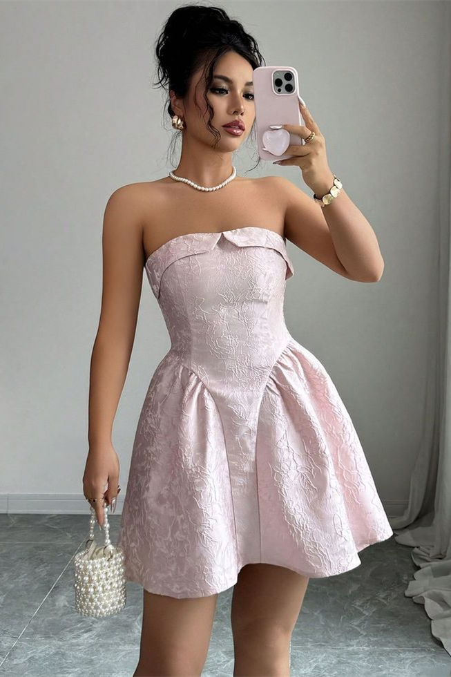 Pretty A-Line Strapless Mini Homecoming Dresses Pleats Sleeveless
