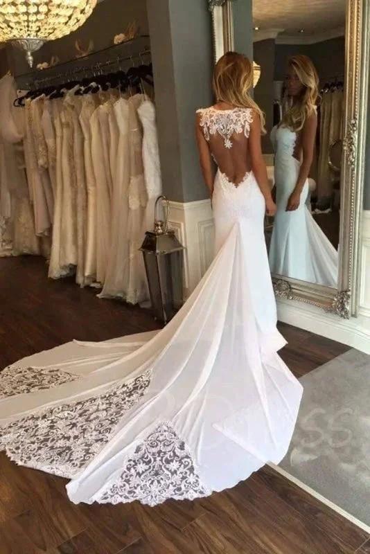Pretty Sheath Sleeveless Long Beach with Lace Elegant Wedding Dresses (ZD14727) - View 4 | VelvetHem