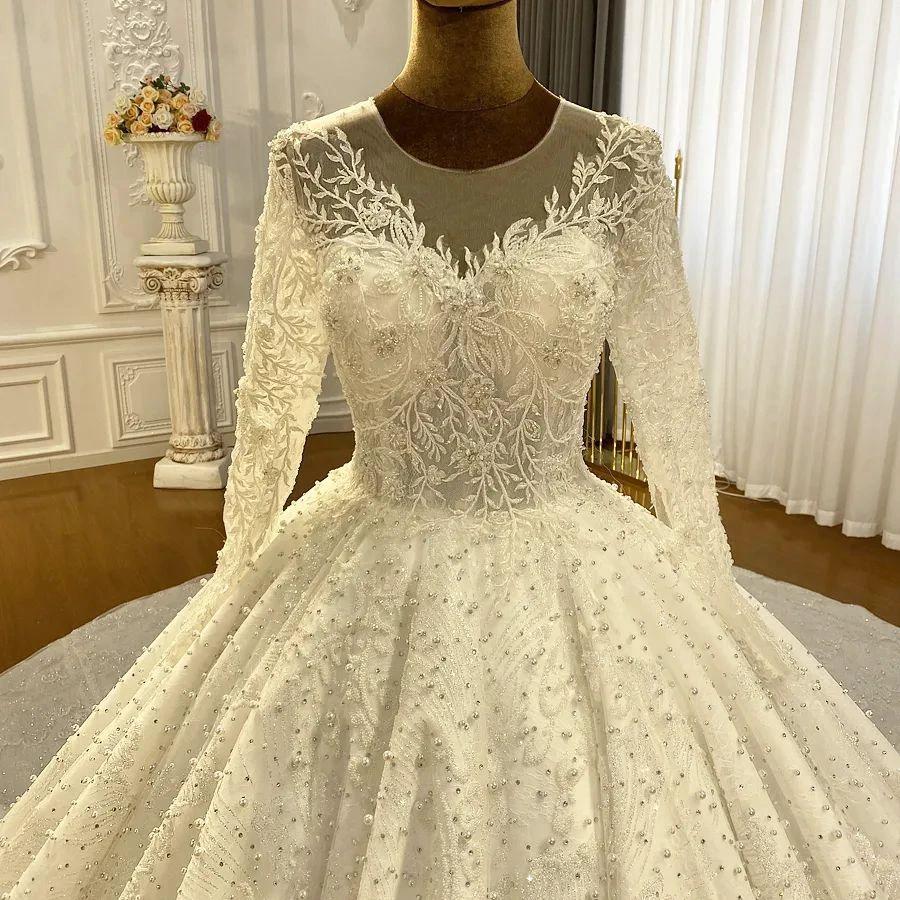 Princess Elegant A-line Long Sleeves Lace Wedding Dress With Train (ZD14535)
