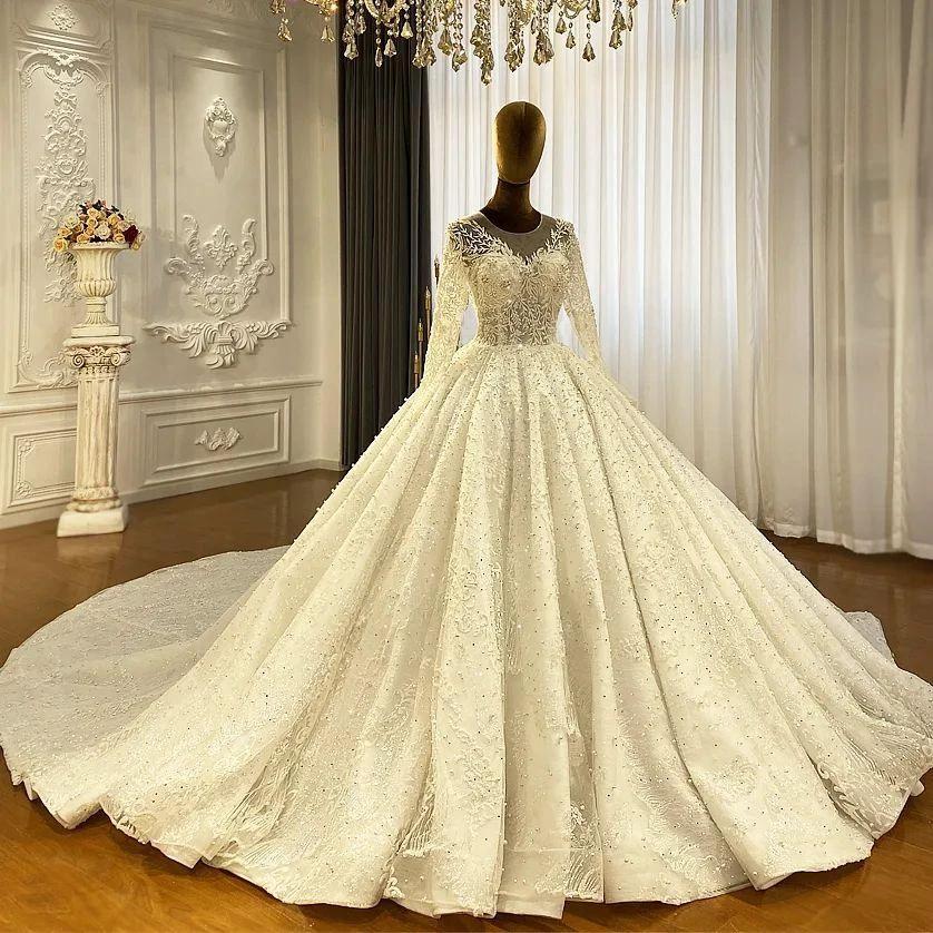 Princess Elegant A-line Long Sleeves Lace Wedding Dress With Train (ZD14535)