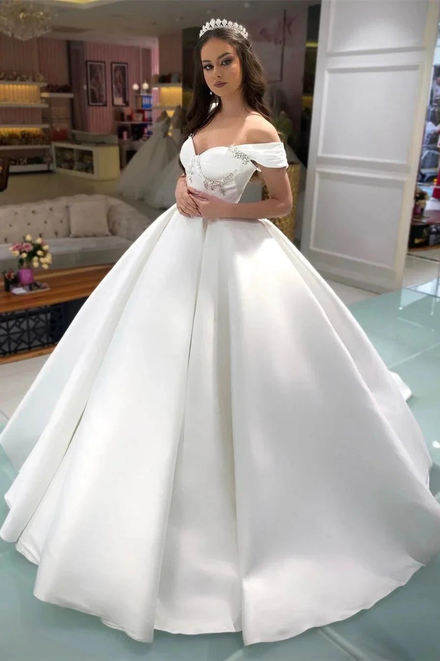 Princess Long A-line Off-the-shoulder Sleeveless Wedding Dress (ZD14928)
