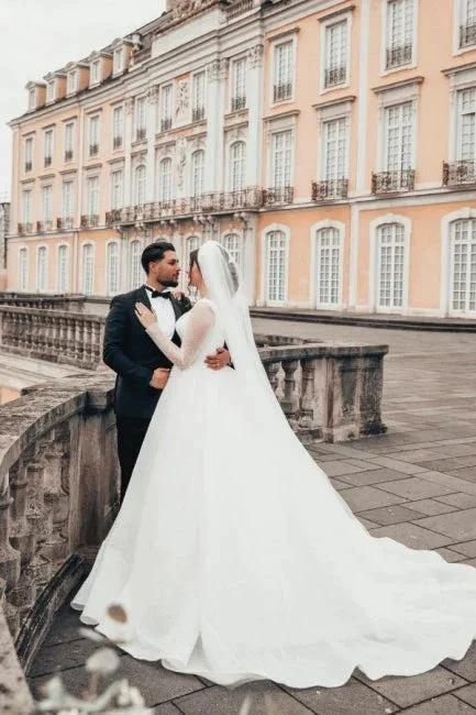 Princess Long White A-line Wedding Dresses With Long Sleeves (ZD14908)