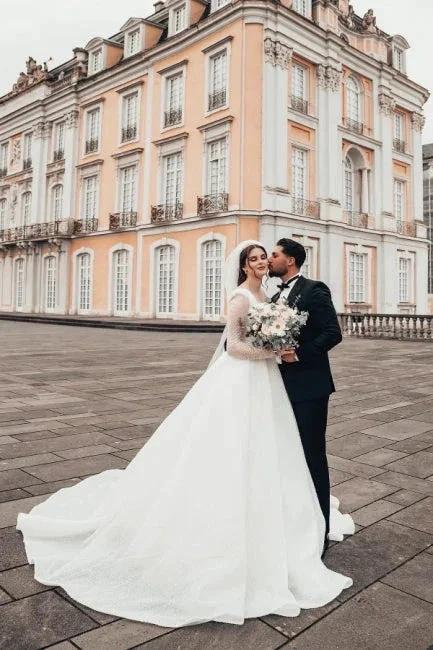 Princess Long White A-line Wedding Dresses With Long Sleeves (ZD14908)