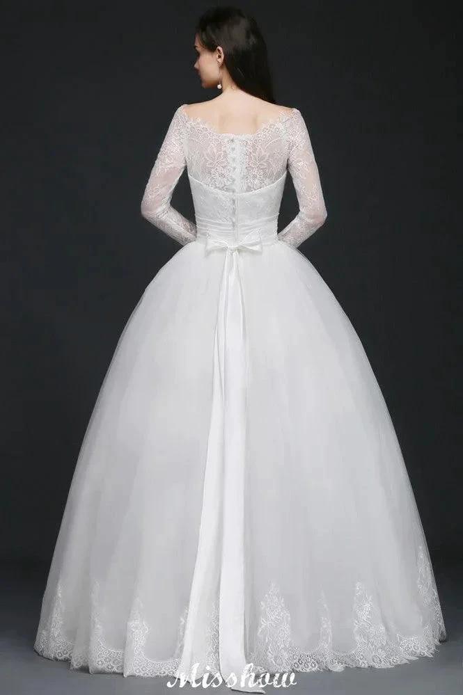 Princess Scoop Tulle White Wedding Dress With Lace (ZD13937)