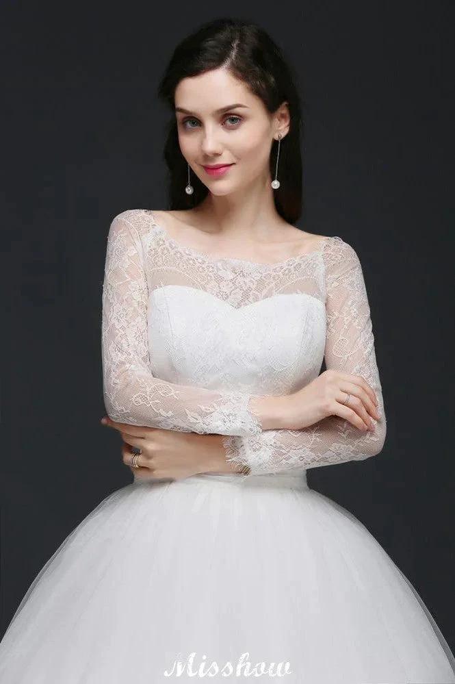 Princess Scoop Tulle White Wedding Dress With Lace (ZD13937)