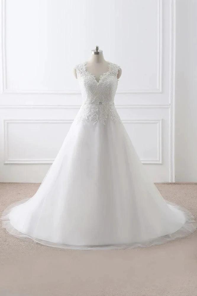 Princess V-Neck Tulle New Arrival Wedding Dress With Lace (ZD13886)