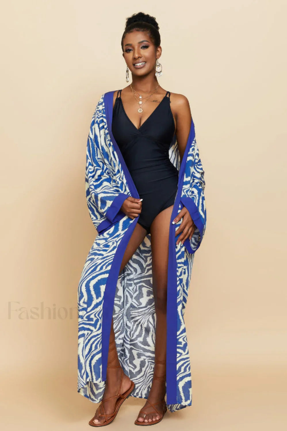 Print Belted Stylish Kimono Dress