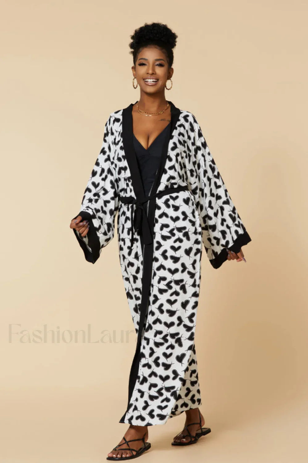 Print Belted Stylish Kimono Dress