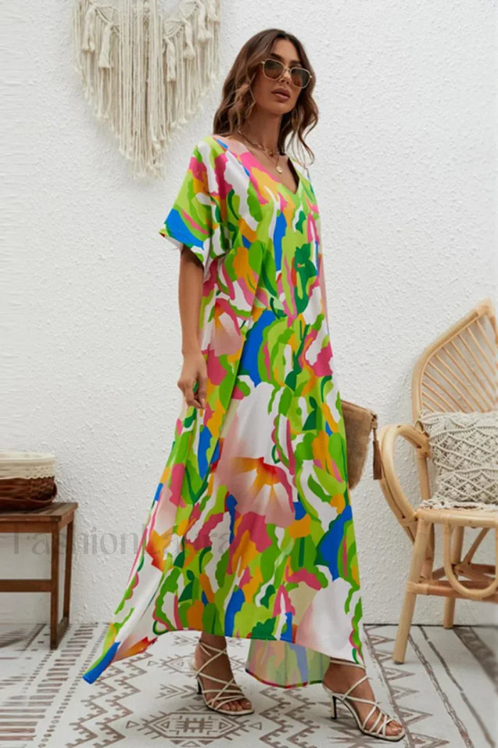 Print Short Sleeve Charming Wide Hem Maxi Dress S / 1#