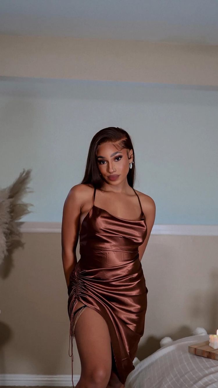 Brown Silk Satin Short Birthday Party Dress