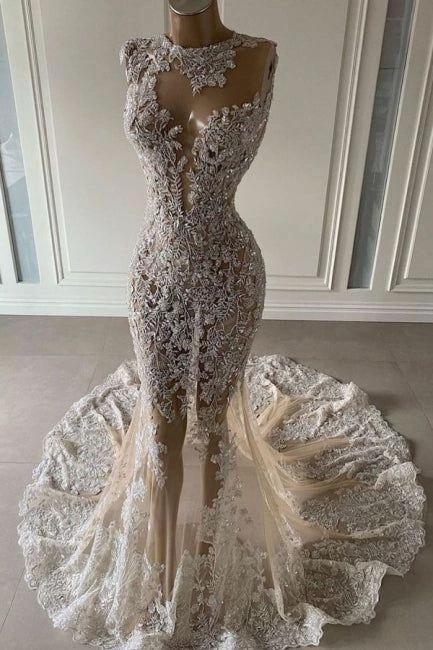 Luxurious Mermaid Sleeveless Wedding Dresses With Lace (ZD13596)