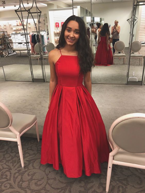 Red Sleeveless A-Line Prom Dresses Simple Evening Dresses Y776 - View 2 | VelvetHem