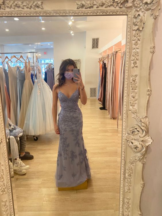 Elegant Mermaid Spaghetti Straps Lace Prom Dress,Charming Evening Dress Y880 - VelvetHem