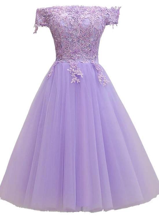 Light Purple Lace And Tulle Off The Shoulder Homecoming Dress (ZD12159)