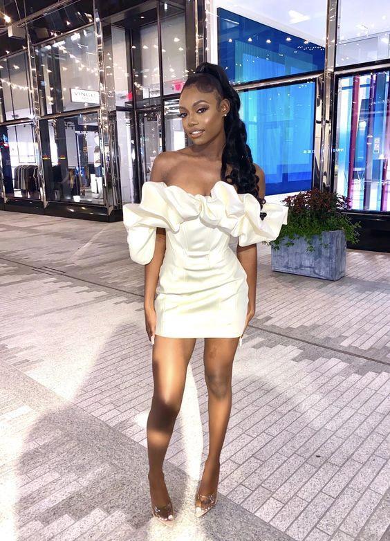 Women New Arrivals Ruffle Off The Shoulder Dress Short Homecoming Dress (ZD12512)