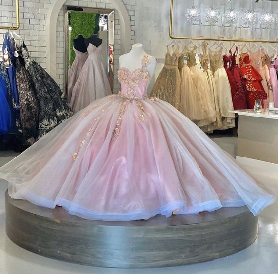 Pink Tulle Princess Dress Pink Ball Gown Elegant Applique Quinceanera Dresses Y580 - View 2 | VelvetHem