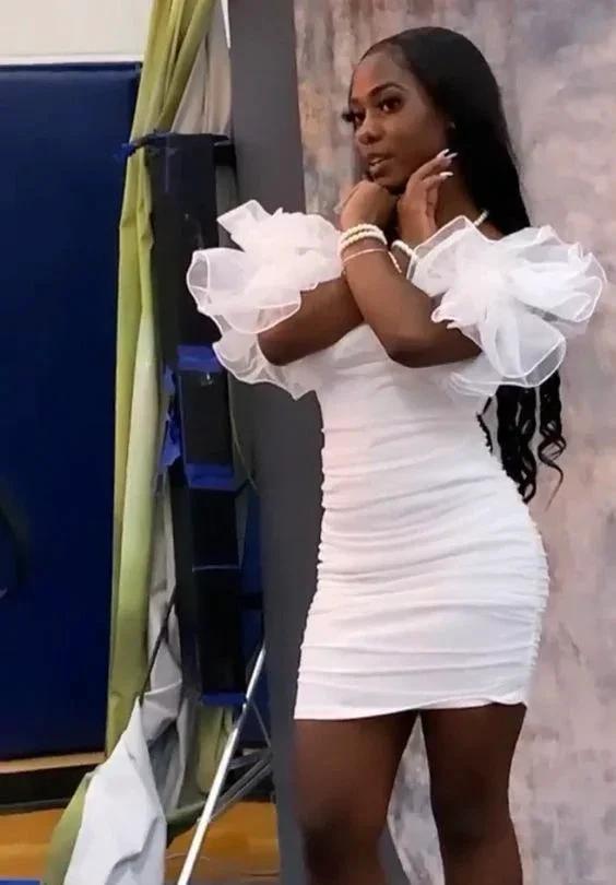 Ruffle Off Shoulder Butterfly Sleeve Dress 18th Birthday Outfit White Short Homecoming Dress Y648 by simplepromdress
