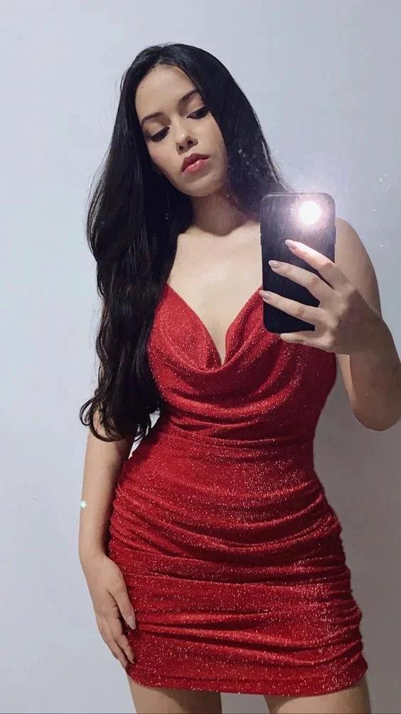 Glitter Red Mini Homecoming Dress Spaghetti Straps Graduation Dresses (ZD12499)