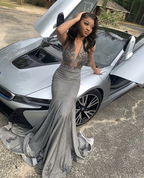 Luxury Black Girl Prom Dress Sexy Mermaid Evening Dress Y541 - View 2 | VelvetHem