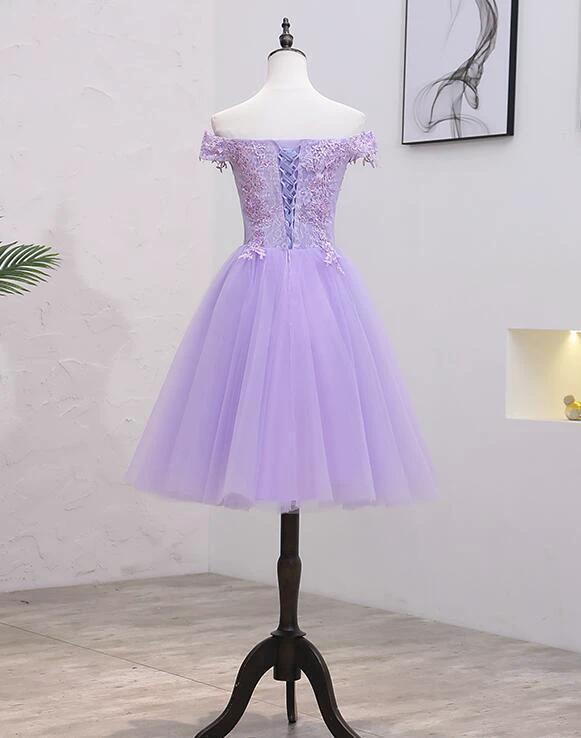 Light Purple Lace And Tulle Off The Shoulder Homecoming Dress (ZD12159)