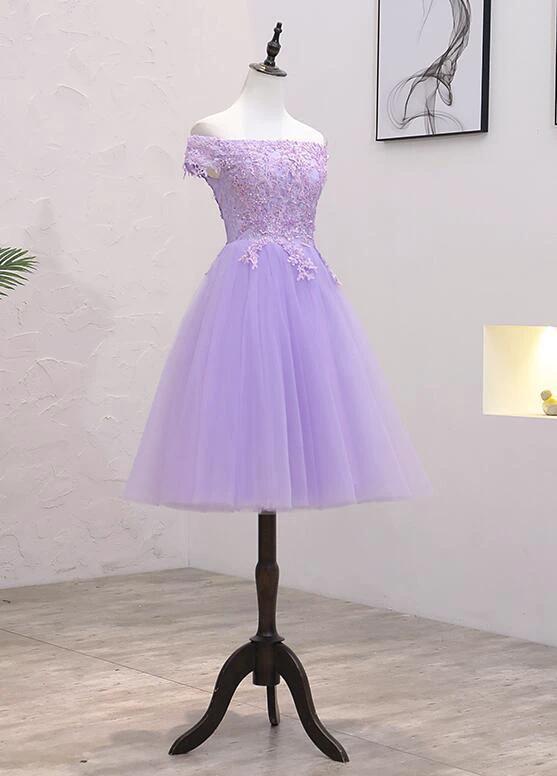 Light Purple Lace And Tulle Off The Shoulder Homecoming Dress (ZD12159)