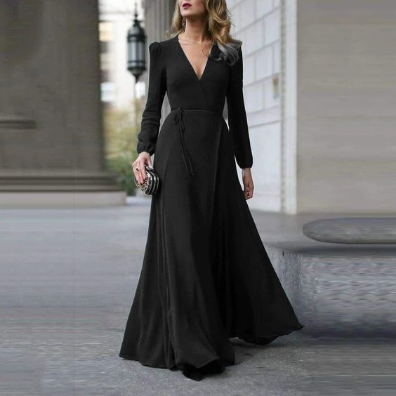 Black/ Burgundy/Green Vintage Formal Dress Women Lady V Neck Long Sleeve Prom Dress  C752