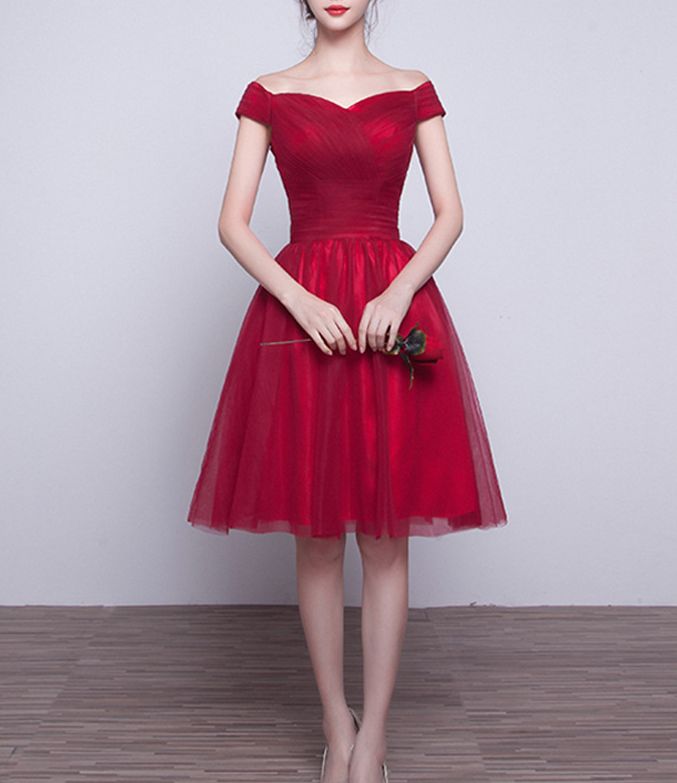 Cute red tulle V-Neck short prom dress,homecoming dress - FashionDia
