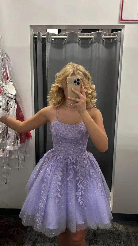 princess short lavender A-line lace appliqued homecoming dress party dress Y1227 by simplepromdress